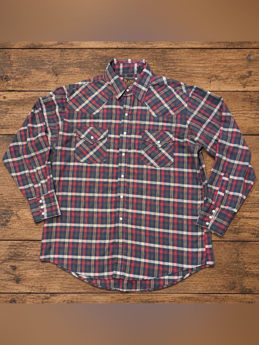 Plains Western Wear Men’s Large Plaid Western Shirt Long Sleeve Western Style
